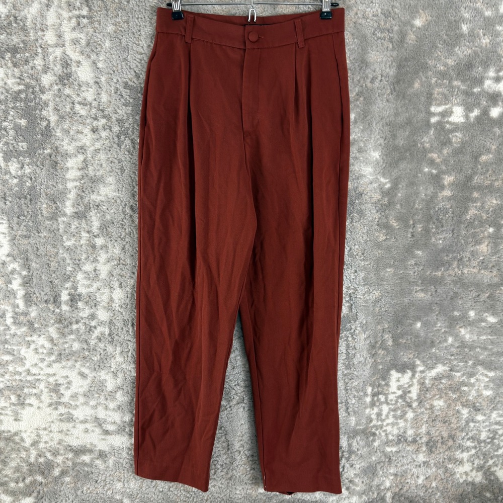 Zara Size S Pleated High Waist Tapered Trouser Pants Rust Orange Women